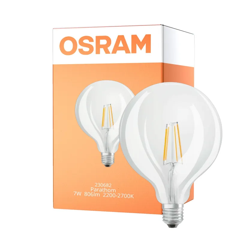 Últimas Unidades Osram Parathom Classic LED E27 Globe 125mm con Filamento Clara 7W 806lm - 822-827 Dim to Warm | Regulable - Reemplazo 60W