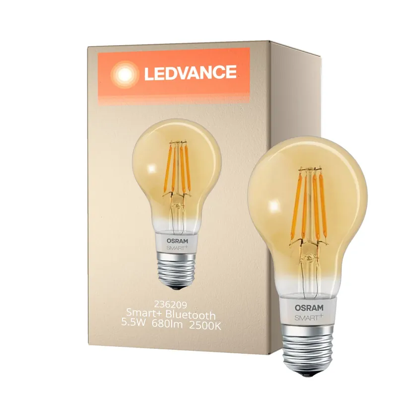 Última Versión Ledvance Smart+ BT E27 Pera Classic con Filamento Oro 6W 680lm - 825 Luz muy Cálida | Regulable - Reemplazo 50W
