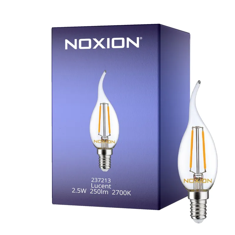 Noxion Lucent LED E14 Punta torcida Vela con Filamento Clara 2.5W 250lm - 827 Luz muy Cálida | Reemplazo 25W Precio Rebajado