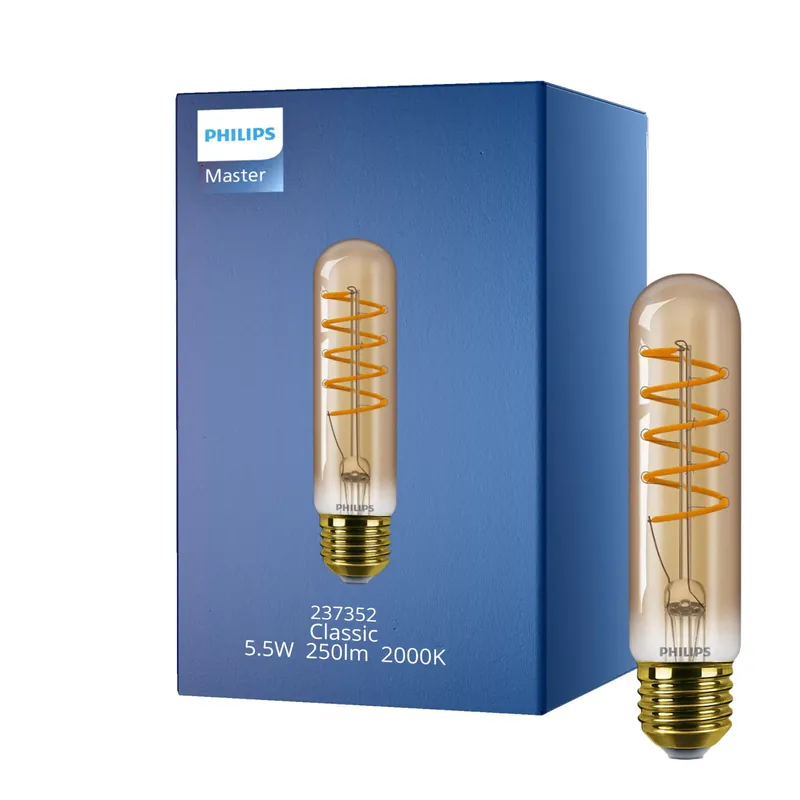 Más Vendido Philips Classic LED Bulbo E27 Tubular con Filamento Oro 5.5W 250lm - 820 Luz muy Cálida | Regulable - Reemplazo 25W