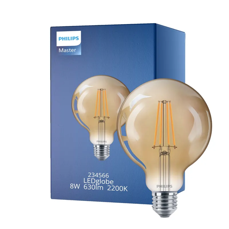 Solo Por Tiempo Limitado Philips Classic LED Globe E27 con Filamento Oro 95mm 8W 630lm - 822 Luz muy Cálida | Regulable - Reemplazo 60W