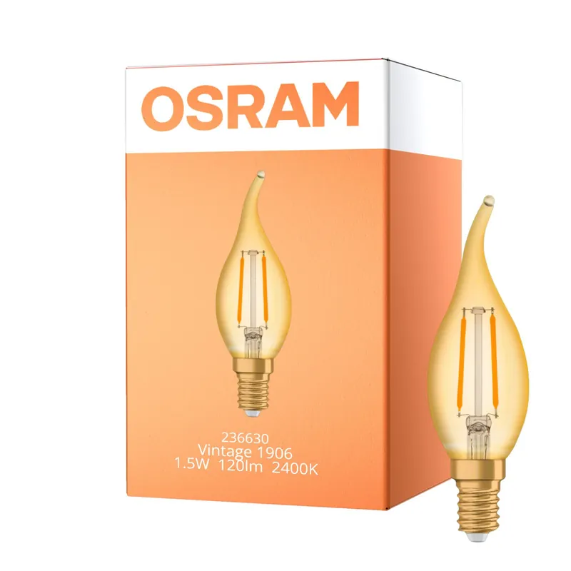 Barato Osram Vintage 1906 LED E14 Punta torcida Vela con Filamento Oro 1.5W 120lm - 824 Luz muy Cálida | Reemplazo 15W