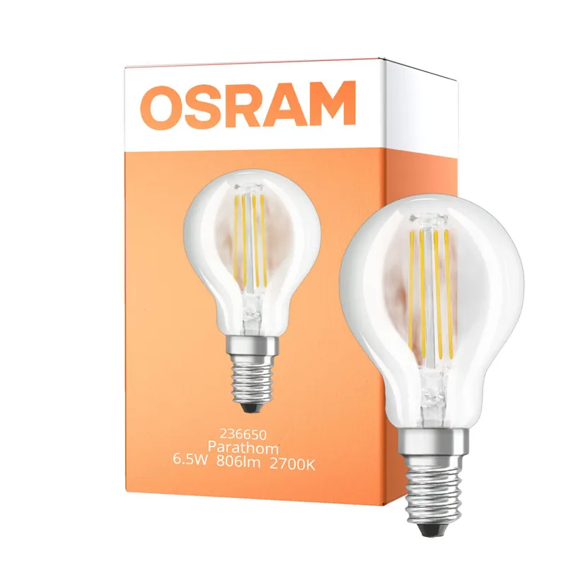 Solo Hoy Osram Classic LED E14 Esférica con Filamento Clara 6.5W 806lm - 827 Luz muy Cálida | Reemplazo 60W