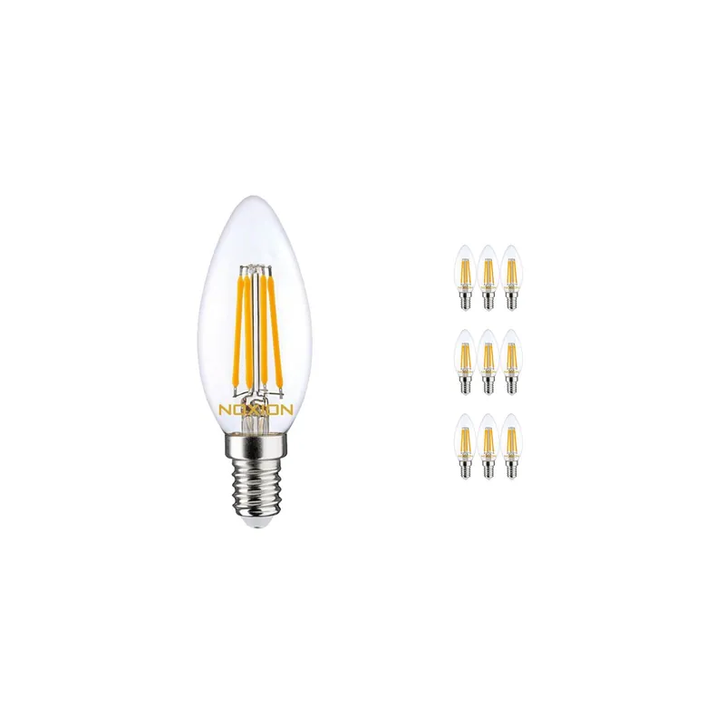 Multipack 10x Noxion Lucent LED E14 Vela con Filamento Clara 4.5W 470lm - 827 Luz muy Cálida | Reemplazo 40W Envío Inmediato