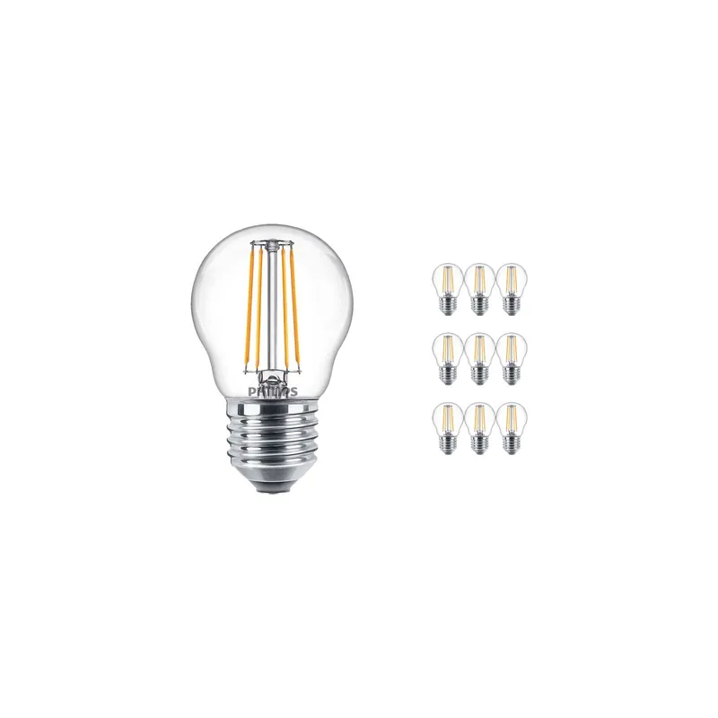 Barato Multipack 10x Philips Classic LED Lustre E27 Esférica con Filamento Clara 4.3W 470lm - 827 Luz muy Cálida | Reemplazo 40W