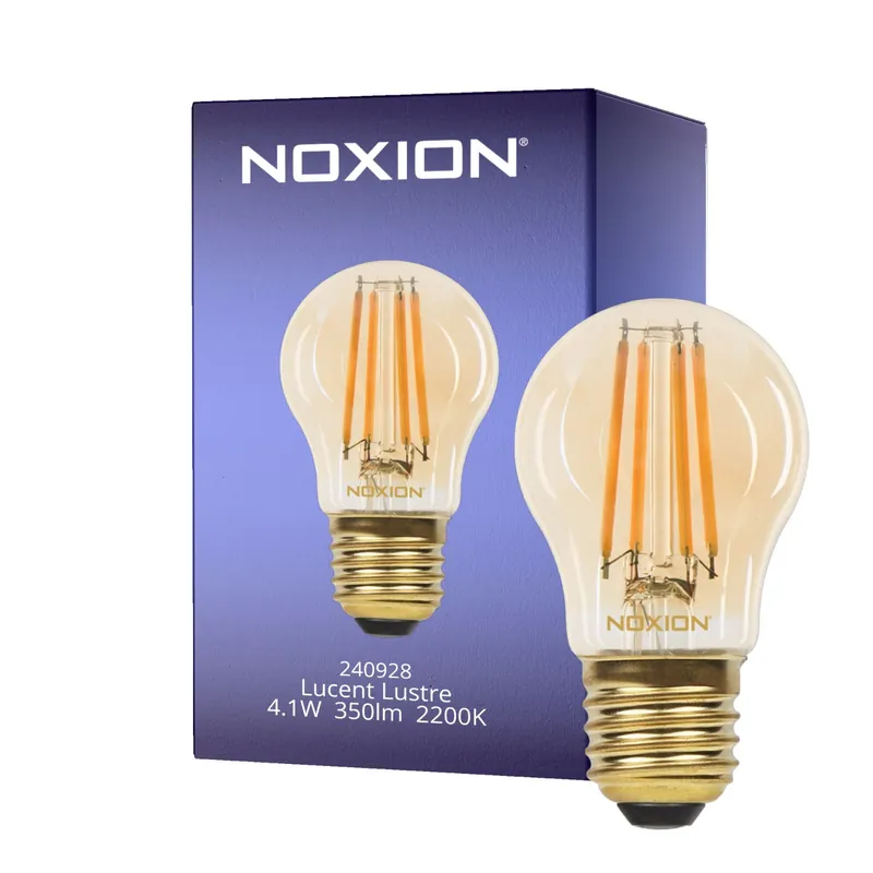 Noxion Lucent Lustre LED E27 Esférica con Filamento Ámbar 4.1W 350lm - 822 Luz muy Cálida | Regulable - Reemplazo 32W Disponible Ahora