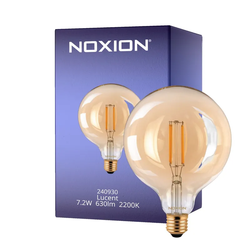 Noxion Lucent LED E27 Globe con Filamento Ámbar 125mm 7.2W 630lm - 822 Luz muy Cálida | Reemplazo 60W Stock Limitado