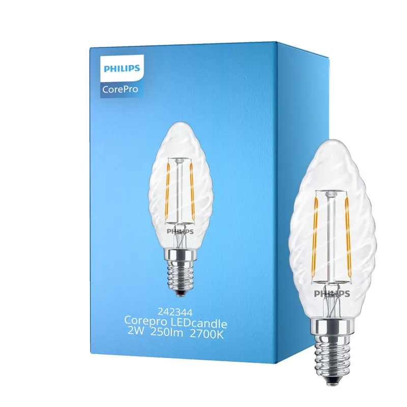 Disponible Ahora Philips Corepro LED Vela E14 Retorcida Vela con Filamento Clara 2W 250lm - 827 Luz muy Cálida | Reemplazo 25W