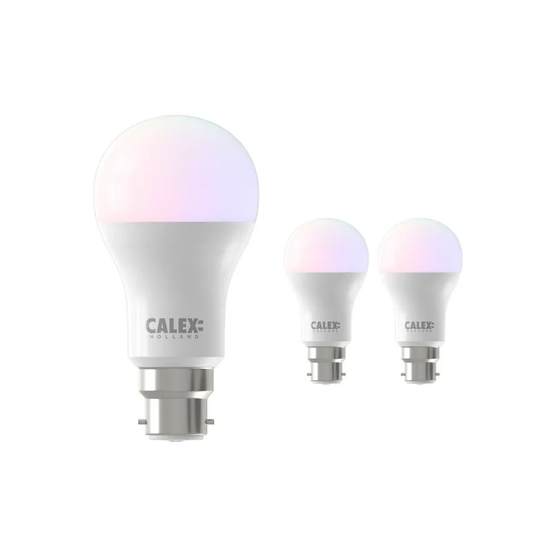 Disponible Ahora Multipack 3x Calex Smart Tuya Wifi B22 Pera 8.5W 806lm - 822-840 Ajustable Blanco | RGBW - Regulable - Reemplazo 60W