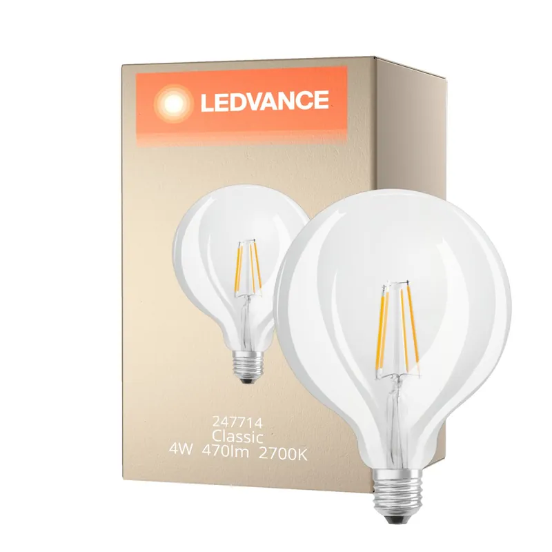Ledvance Classic LED E27 Globe con Filamento Clara 4W 470lm - 827 Luz muy Cálida | Reemplazo 40W Económico