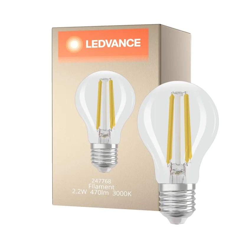 Oferta Especial Ledvance con Filamento LED E27 Pera Clara 2.2W 470lm - 830 Luz Cálida | Reemplazo 40W