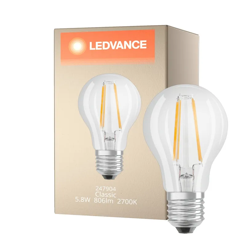Solo Por Tiempo Limitado Ledvance Classic LED E27 Pera con Filamento Clara 5.8W 806lm - 927 Luz muy Cálida | Mejor reproducción de color - Regulable - Reemplazo 60W