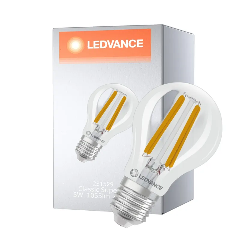 Garantía De Devolución De Dinero Ledvance Classic Superior LED Bulbo E27 Pera Con Filamento Clara 5W 1055lm - 840 Blanco Frio | Reemplazo 75W
