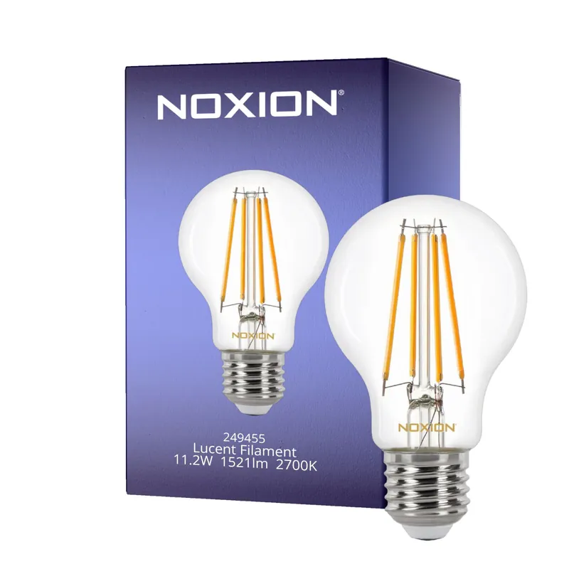Noxion Lucent Con Filamento LED E27 Pera Clara 11.2W 1521lm - 827 Luz Muy Cálida | Reemplazo 100W Precio De Oferta