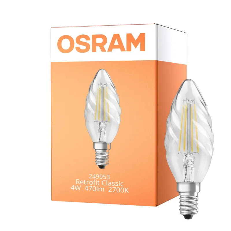 Ocasión Especial Osram Classic LED E14 Retorcida candle Con Filamento Clara 4W 470lm - 827 Luz Muy Cálida | Reemplazo 40W