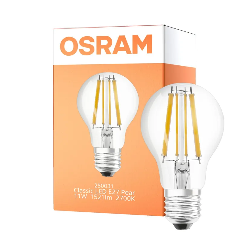 Garantía De Devolución De Dinero Osram Classic LED E27 Pera Con Filamento Clara 11W 1521lm - 827 Luz Muy Cálida | Regulable - Reemplazo 100W