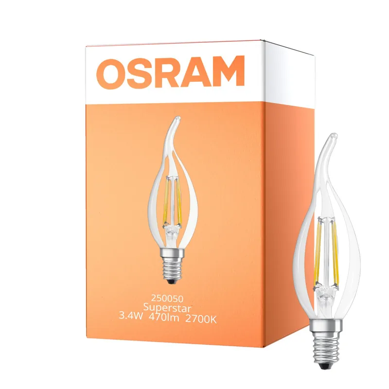 Osram LED Superstar E14 Doblado-tip candle Con Filamento Clara 3.4W 470lm - 927 Luz Muy Cálida | Mejor Reproducción De Color - Regulable - Reemplazo 40W Última Versión