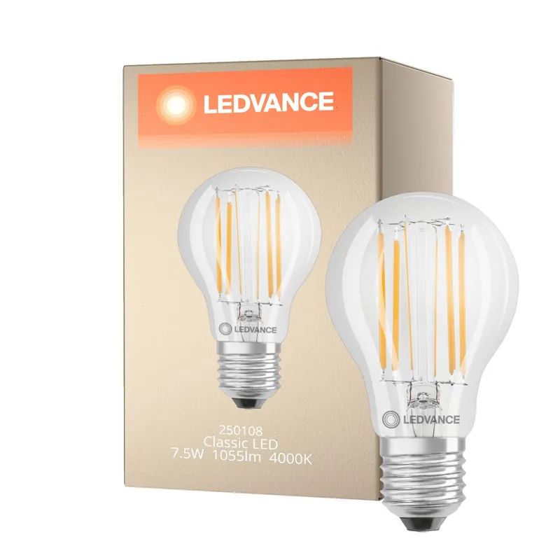 Última Oportunidad Ledvance Classic LED E27 Pera Con Filamento Clara 7.5W 1055lm - 840 Blanco Frio | Reemplazo 75W