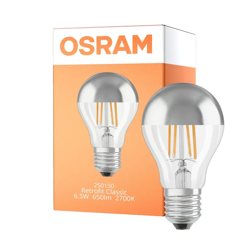 Popular Osram Classic LED E27 Pera Con Filamento Mirror Plata 6.5W 650lm - 827 Luz Muy Cálida | Reemplazo 50W