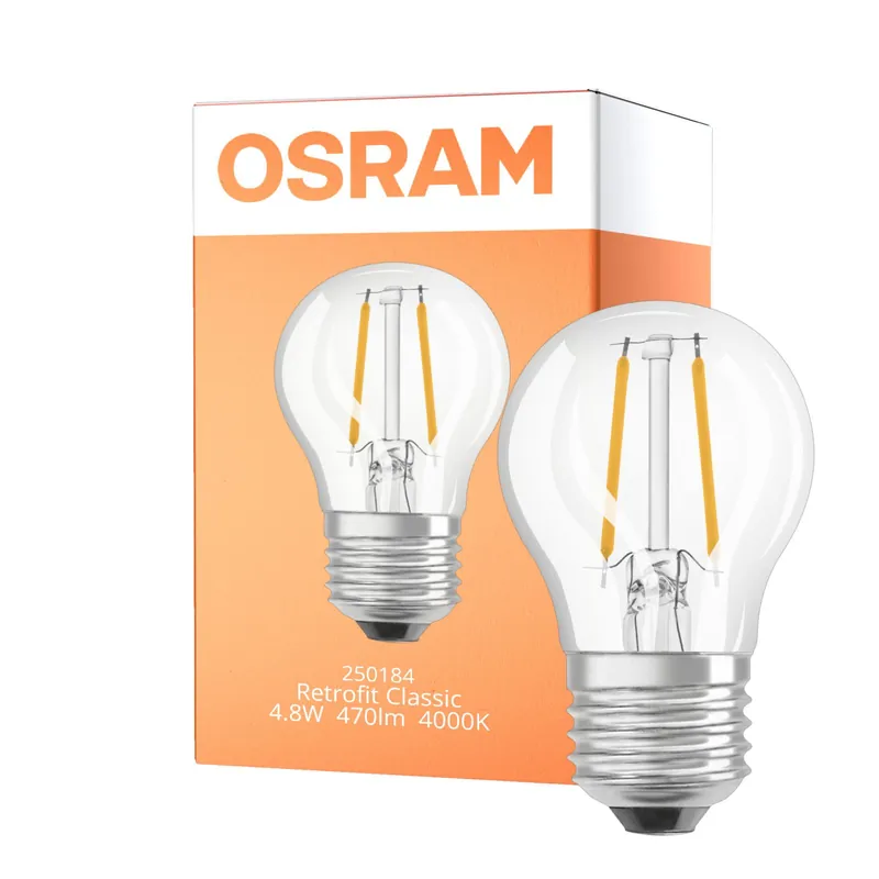 Osram Classic LED E27 Esférica Con Filamento Clara 4.8W 470lm - 840 Blanco Frio | Regulable - Reemplazo 40W Gran Oferta