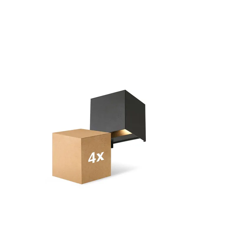 Alta Calidad Multipack 4x D'Lite Luz De Pared Elingen Aluminium Negro Up & Down 4.9W 480lm - 830 Luz Cálida | IP65 - Sensor De Luz
