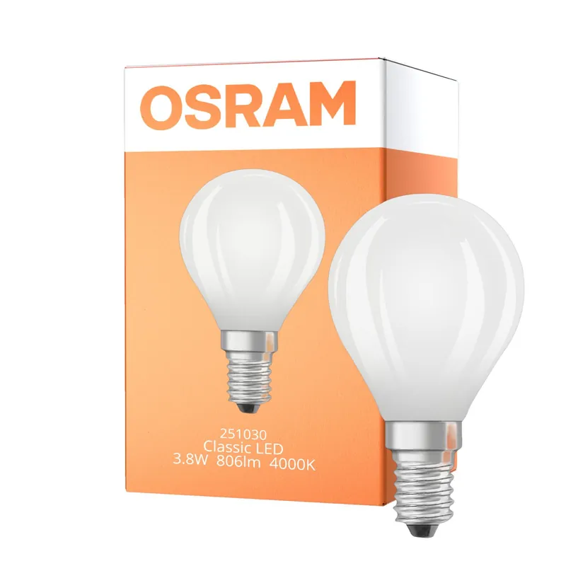 Alta Calidad Osram LED Classic LED E14 Pera Con Filamento Mate 3.8W 806lm - 840 Blanco Frio | Reemplazo 60W