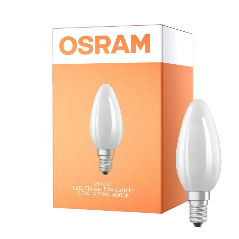 Marca Reconocida Osram LED Classic E14 Vela Con Filamento Mate 2.2W 470lm - 840 Blanco Frio | Reemplazo 40W