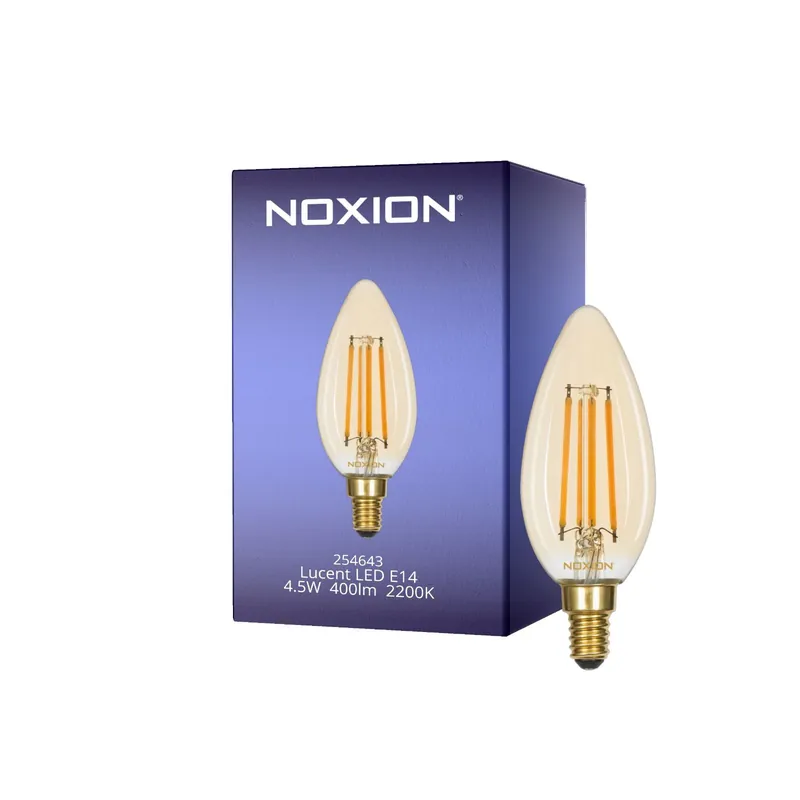 Disponible Ahora Noxion Lucent LED E14 Vela Con Filamento Ámbar B35 4.5W 400lm - 822 Luz Muy Cálida | Regulable - Reemplazo 35W