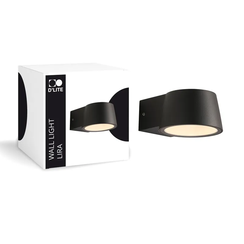 D'Lite Luz De Pared Lira Negro 7W 600lm 830 Luz Cálida | IP54 Ocasión Especial