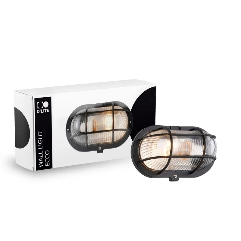 D'Lite Luz De Pared Ecco Negro Oval | IP44 - Apta para 1x E27 Pago Seguro