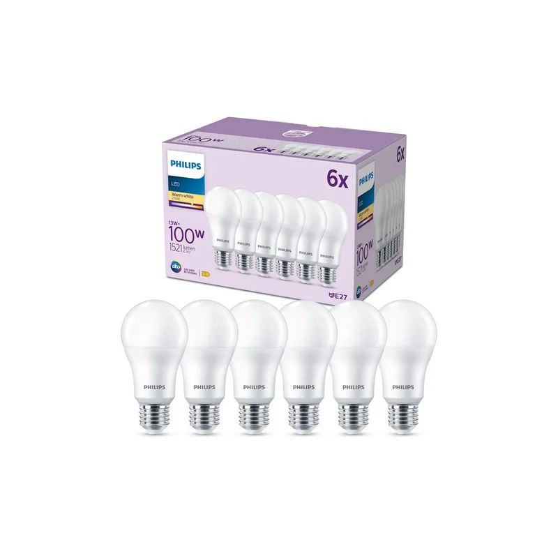 Multipack 6x Philips Bulbo LED E27 Pera Mate 13W 1521lm - 827 Luz Muy Cálida Barato