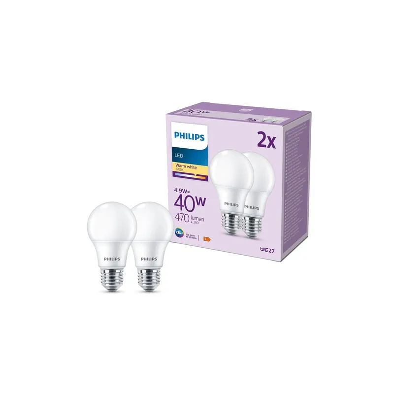 Stock Limitado Multipack 2x Philips Bulbo LED E27 Pera Mate 5W 470lm - 827 Luz Muy Cálida