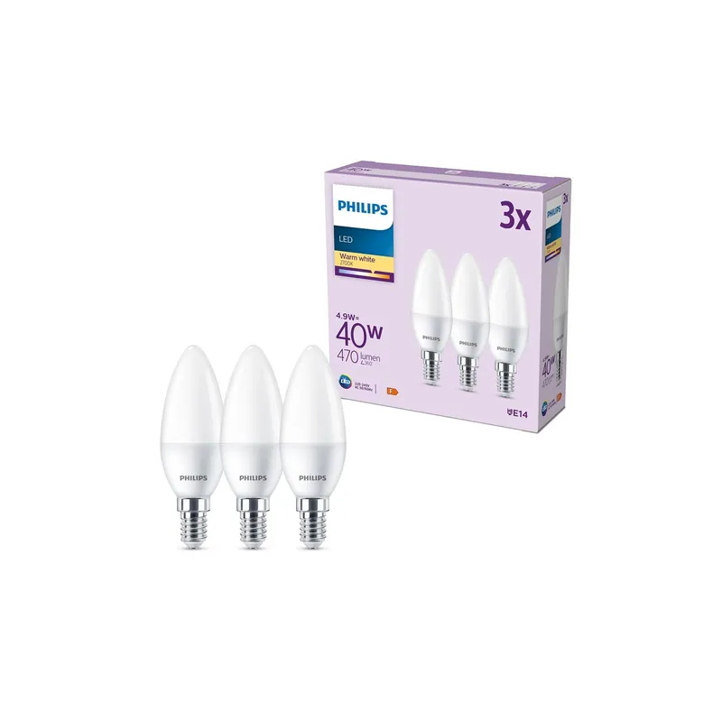 Multipack 3x Philips Bulbo LED E14 Vela Mate 5W 470lm - 827 Luz Muy Cálida A Buen Precio