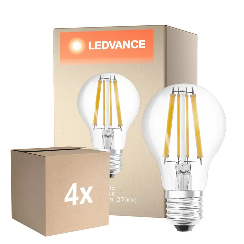 Venta Final Multipack 4x Ledvance Classic LED E27 Pera con Filamento Clara 11W 1521lm - 827 Luz muy Cálida | Regulable - Reemplazo 100W