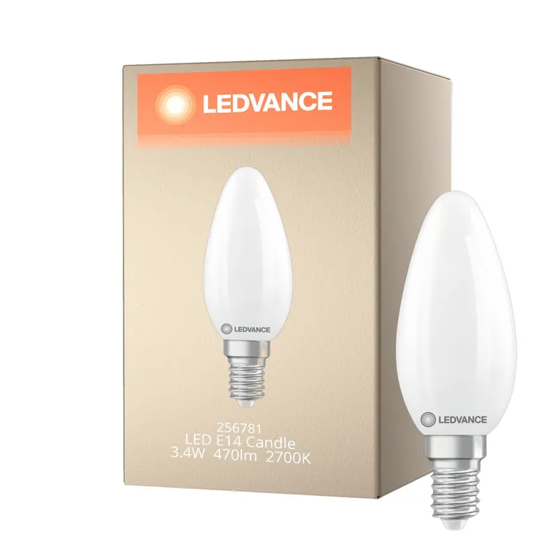 Alta Calidad Ledvance Classic LED E14 Vela Mate 3.4W 470lm - 827 Luz Muy Cálida | Regulable - Reemplazo 40W
