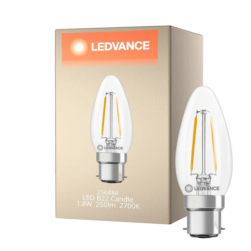 Ordena Ya Ledvance Classic LED B22 Vela Con Filamento Clara 1.8W 250lm - 827 Luz Muy Cálida | Reemplazo 25W