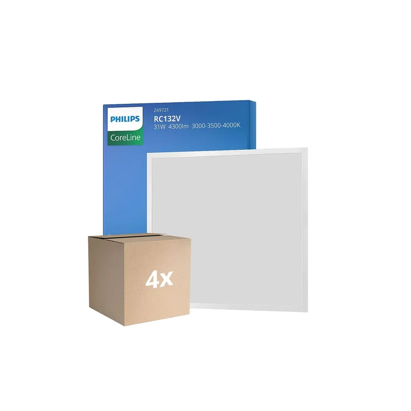 Multipack 4x Philips Panel LED CoreLine RC132V 22/31W 2900-4300lm - 830-835-840 CCT | 60x60cm - UGR <19 - Potencia Seleccionable Certificado