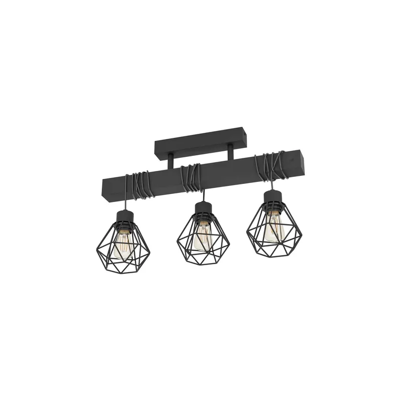 A Buen Precio Eglo Luz de techo Townshend 5 Acero Madera Negro | IP20 - Apta para 3x E27