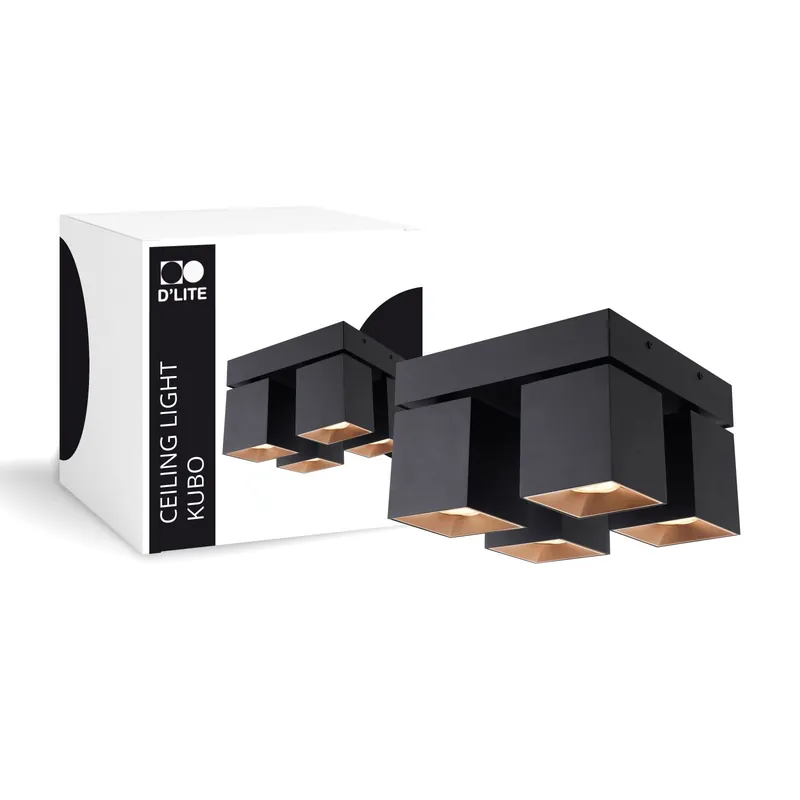 Pago Seguro D'Lite Luz de techo Kubo Negro Ajustable y Rotativo | IP20 - Apta para 4x GU10