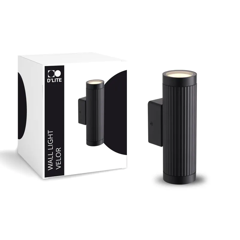 D'Lite Luz De Pared Velor Negro Up & Down | IP54 - Apta para 2x GU10 Garantía De Devolución De Dinero