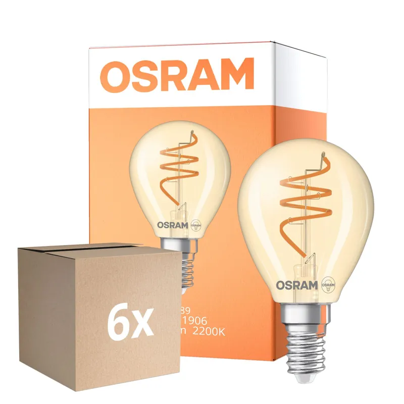 Oferta Flash Multipack 6x Osram Vintage 1906 LED Classic Slim E14 Pera Con Filamento Oro 4.9W 470lm - 922 Luz Muy Cálida | Mejor Reproducción De Color - Regulable - Reemplazo 40W