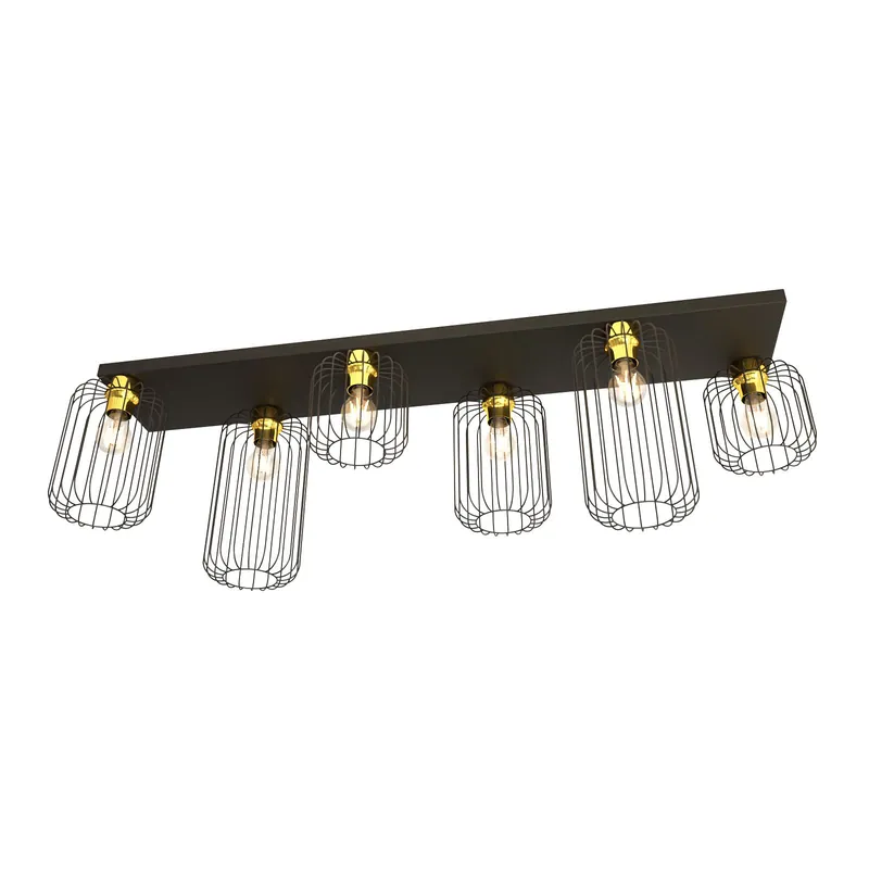 Última Versión Emibig Luz de techo Barn Acero Negro | Apta para 6x E27 - Max 15W