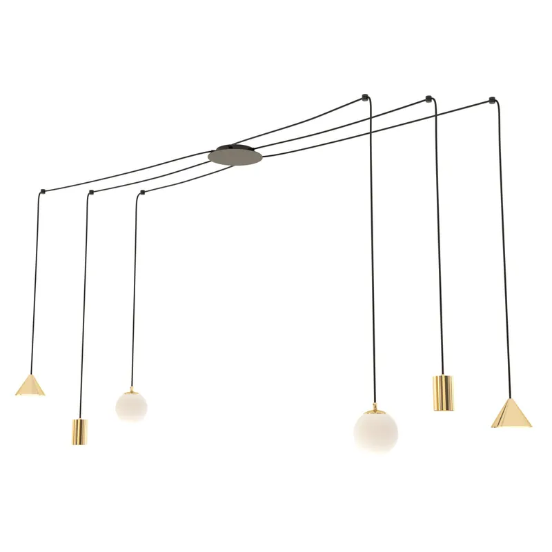 Económico Emibig Colgante De Luz Fuji Acero Oro | Apta para 2x E14 - Max 10W, 2x GU10 - Max 10W, 2x GX53 - Max 10W