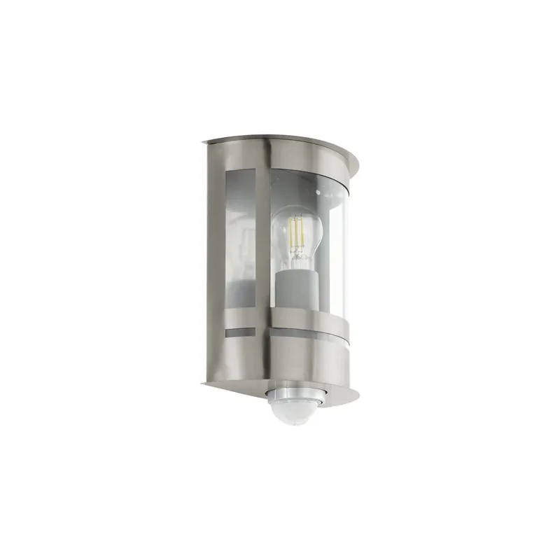 Últimas Unidades Eglo Luz De Pared Tribano Acero Acero Inoxidable | IP44 - Apta para 1x E27 - Sensor de Movimiento y Luz