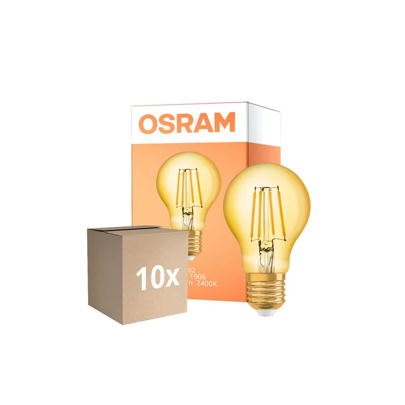 Certificado Multipack 10x Osram Vintage 1906 LED E27 Pera con Filamento Oro 6.5W 725lm - 824 Luz muy Cálida | Reemplazo 60W
