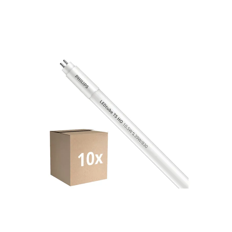 Multipack 10x Philips LEDTubo T5 MASTER (Mains) High Output 10.5W 1500lm - 830 Luz Cálida | 55cm - Reemplazo 39W Entrega Rápida
