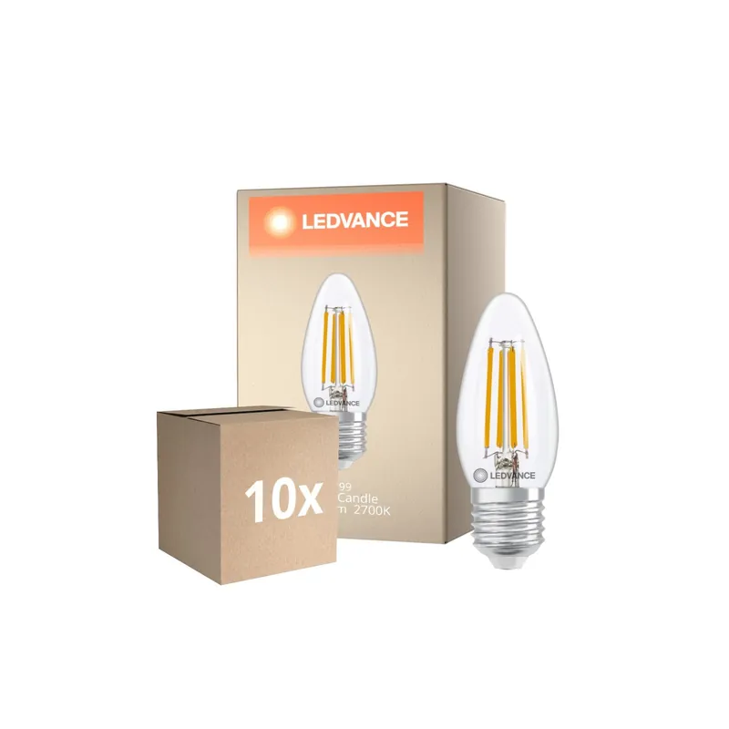 Multipack 10x Ledvance Classic LED E27 Vela Con Filamento Clara 3.4W 470lm - 827 Luz Muy Cálida | Regulable - Reemplazo 40W Garantía De Devolución De Dinero
