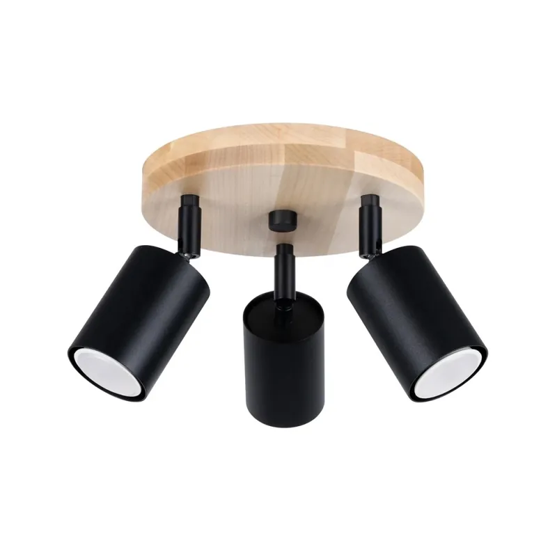 Compra Hoy Plafonnier Elluae, noir et bois naturel, 3 lumières