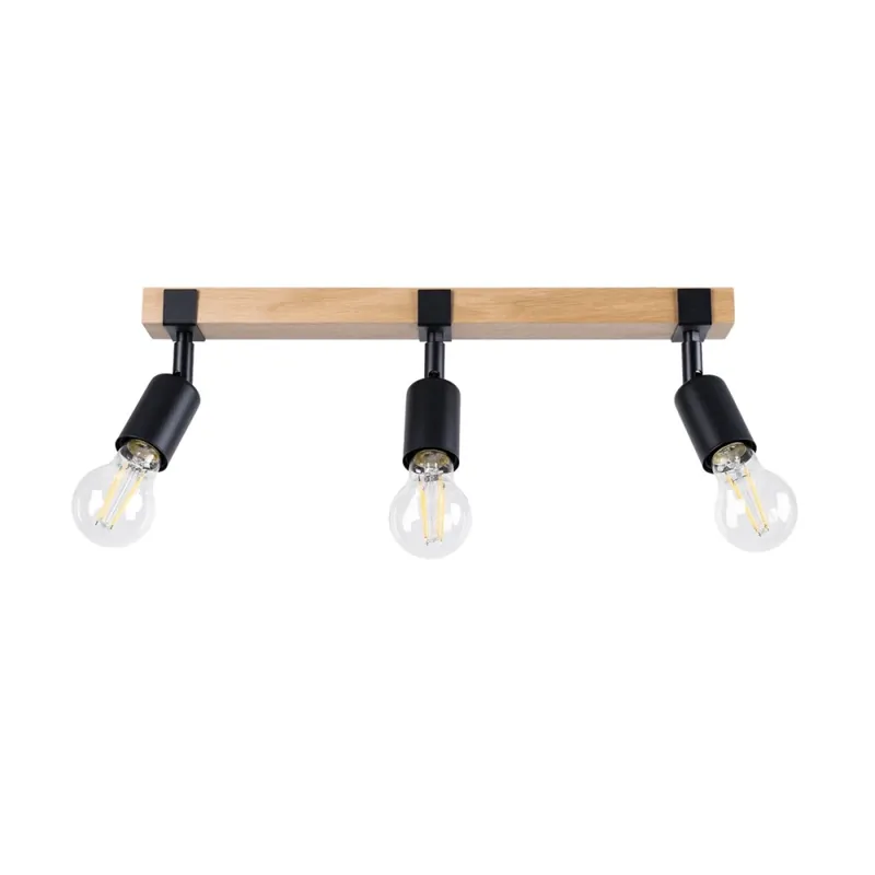 Applique murale Nora 3 lumières, noir et bois naturel Ordenar Ahora Mismo