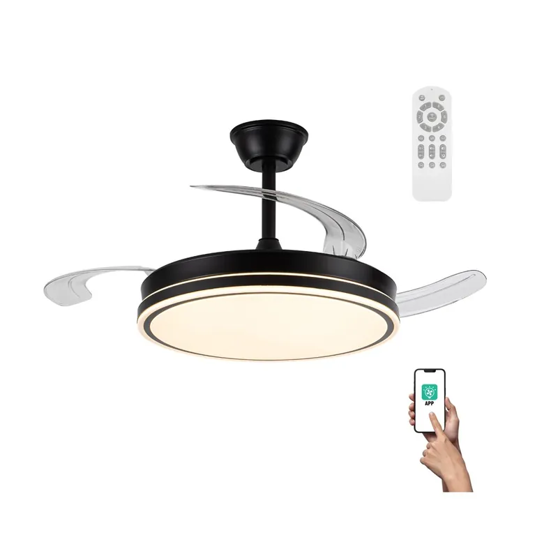 Ventilador LED aspas retráctiles Miso Evo Negro CCT Dim (72W) Liquidación